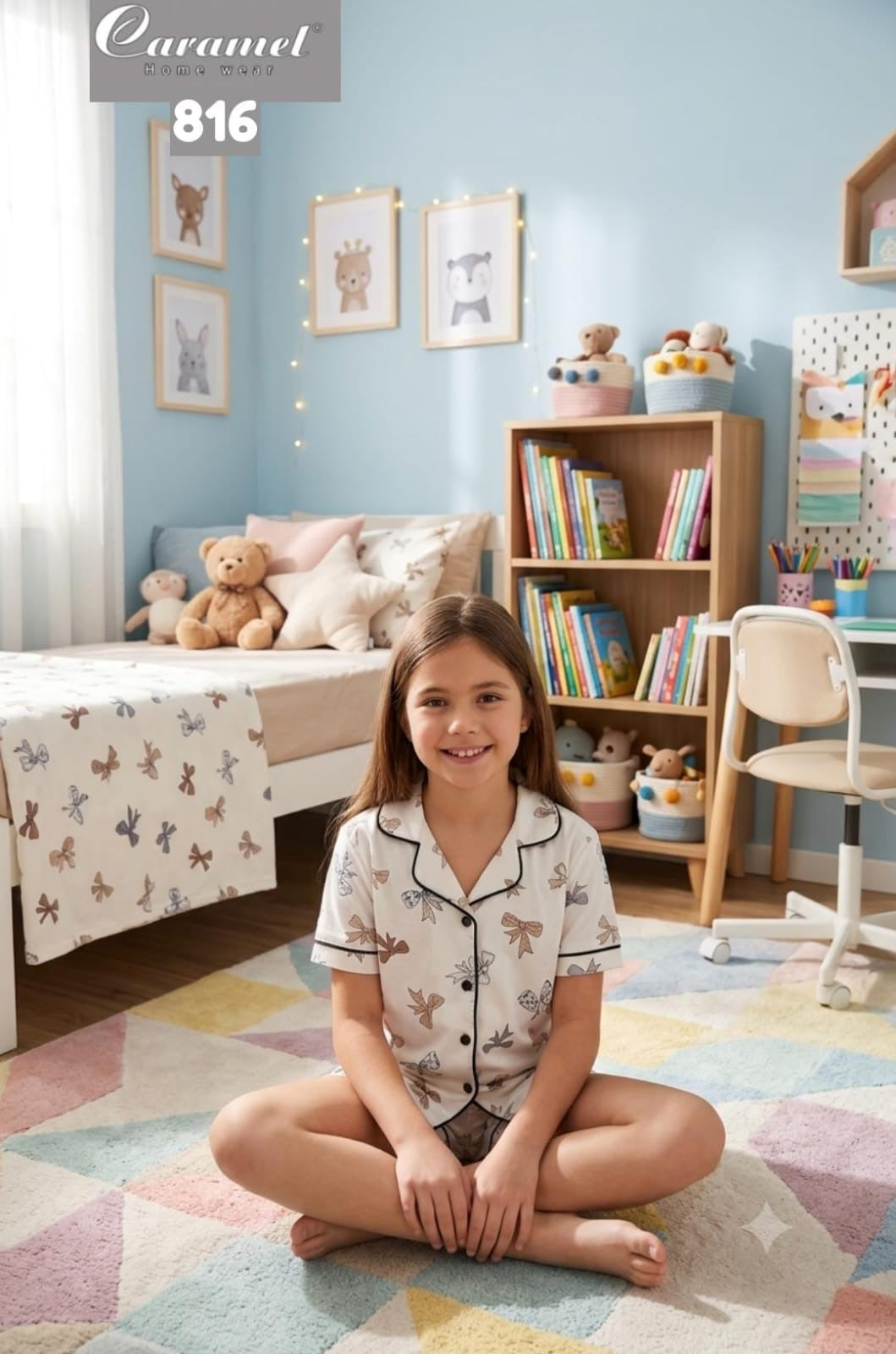Kids Short Sleeve Shorts Pajama Set – Tiger Print with Bows -Model 816