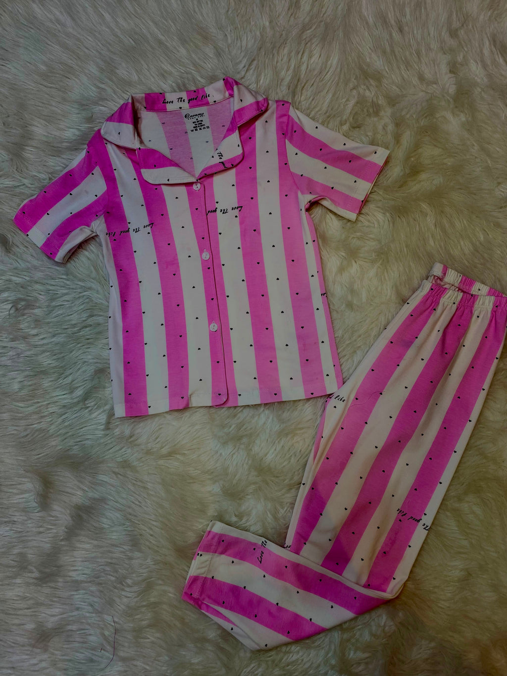 Kids’ Short Sleeve Pajama Set with Pants – Wide Stripe Print