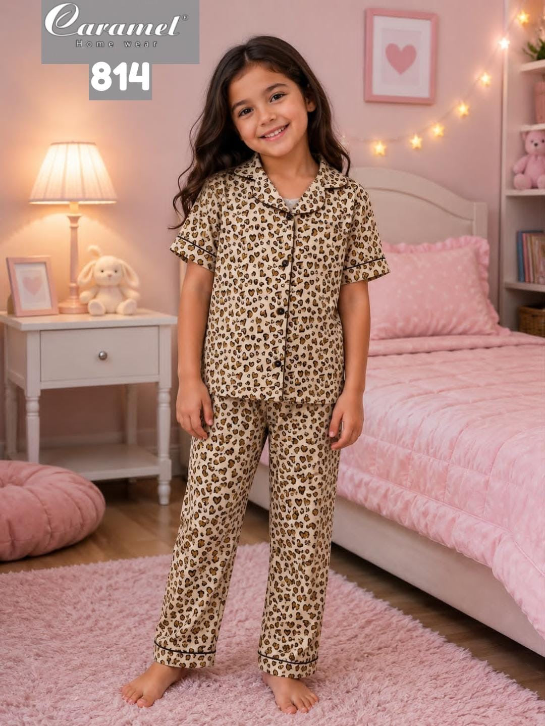 Kids Short Sleeve Pants Pajama Set – Tiger hearts-Model 814