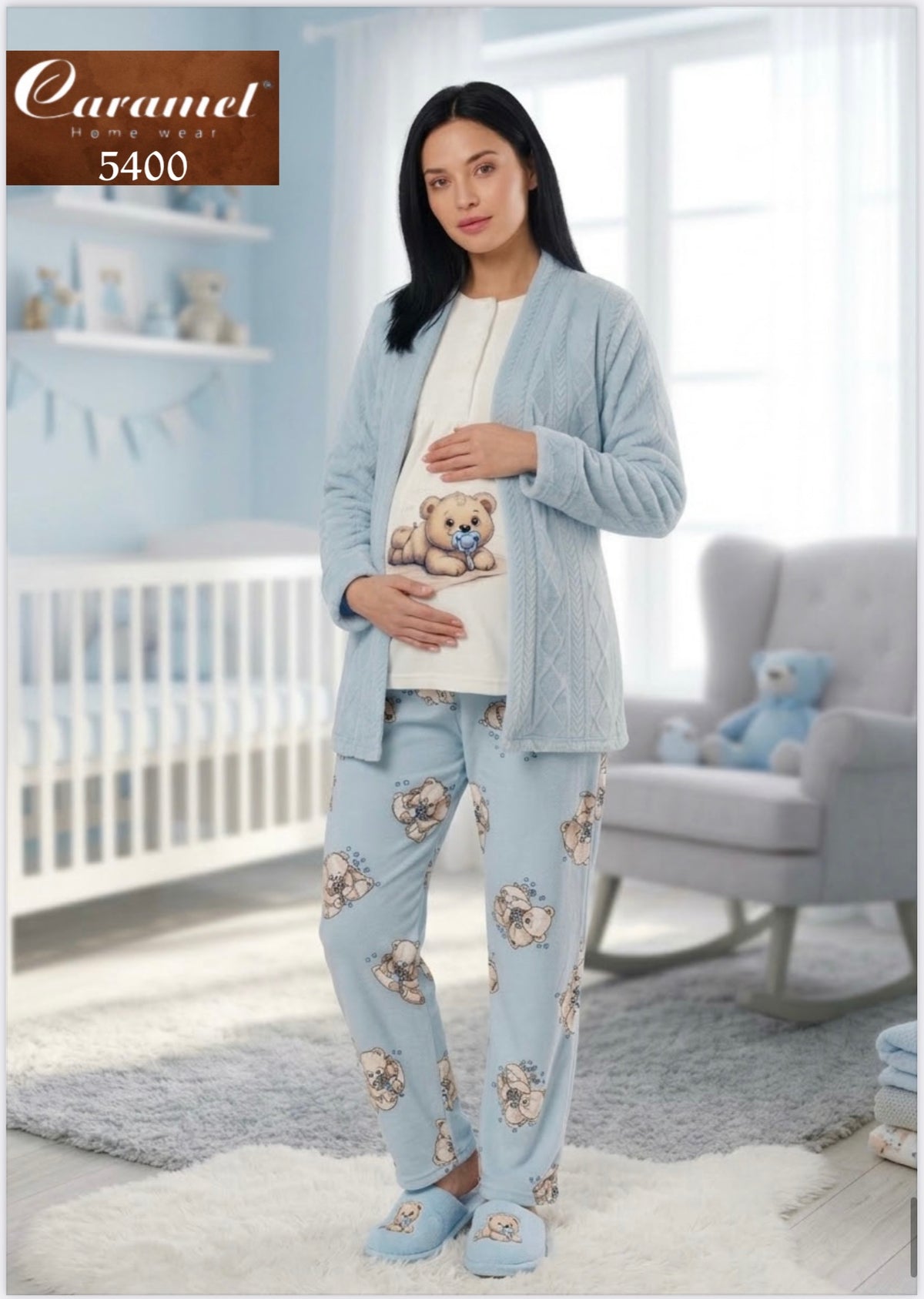 3-Piece Maternity & Nursing Winter Pajama Set with Robe - Model 5400