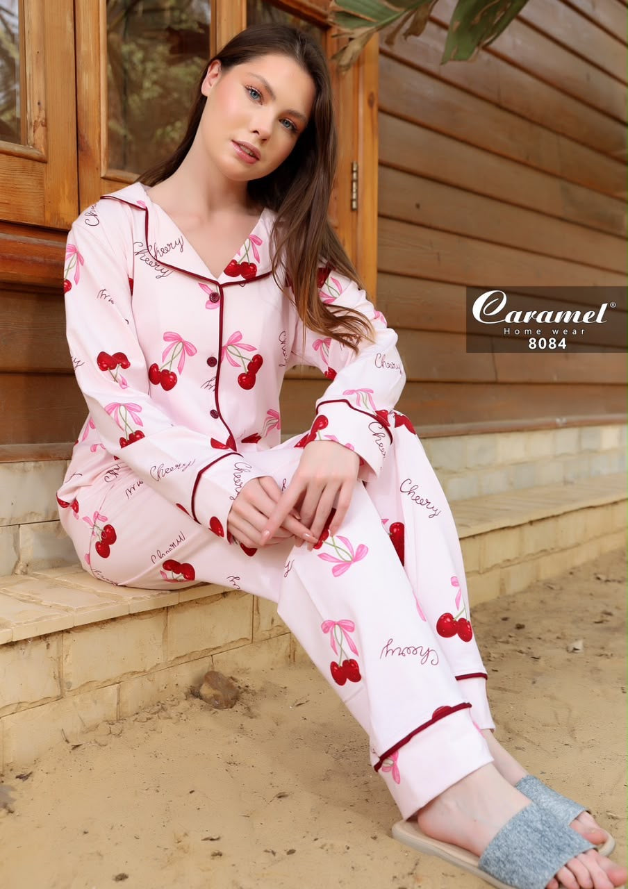 Women’s long Sleeve red cherry Pajama Set - Model 8084