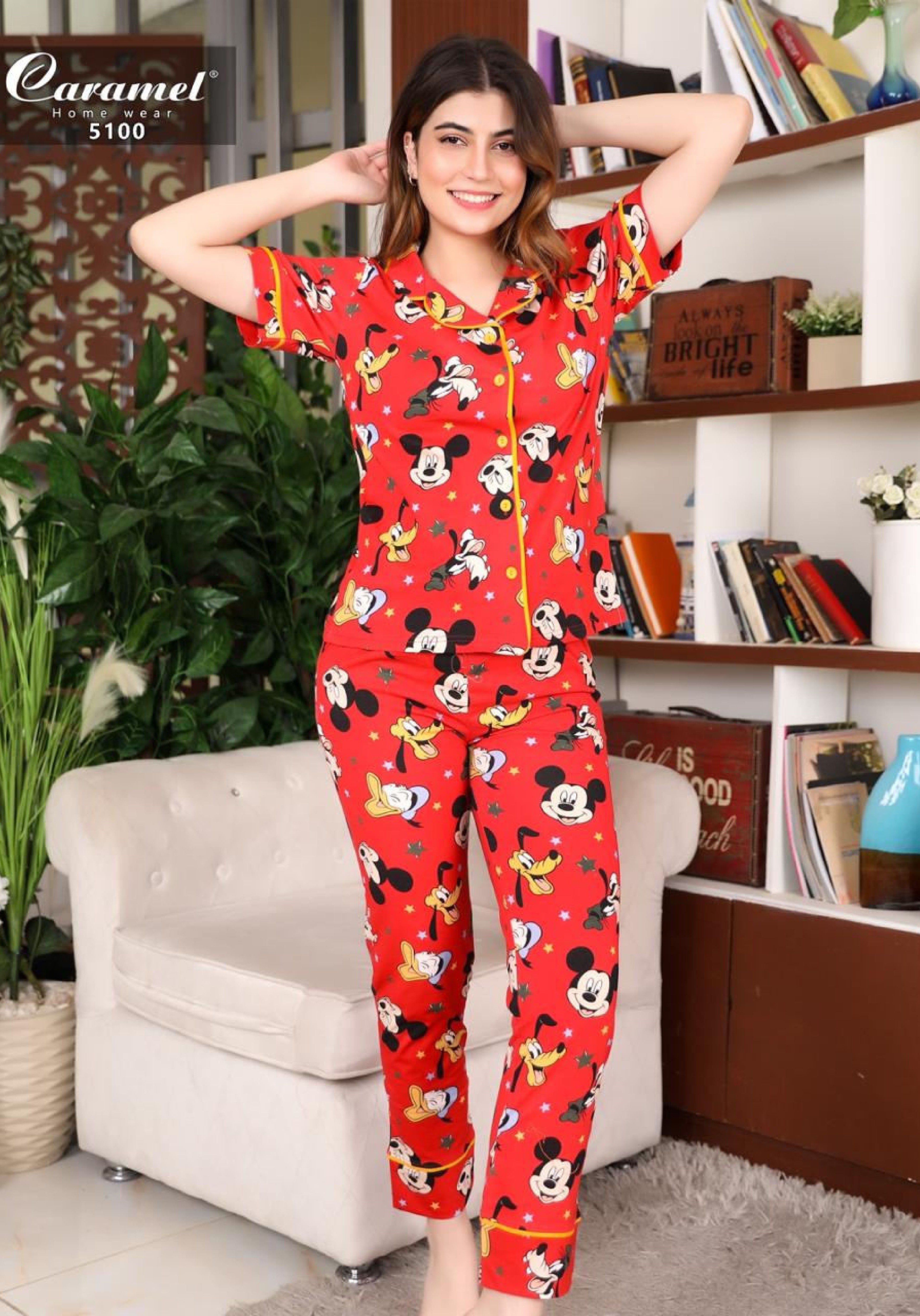 Women's Short-Sleeve Button Pajama Red Mickey