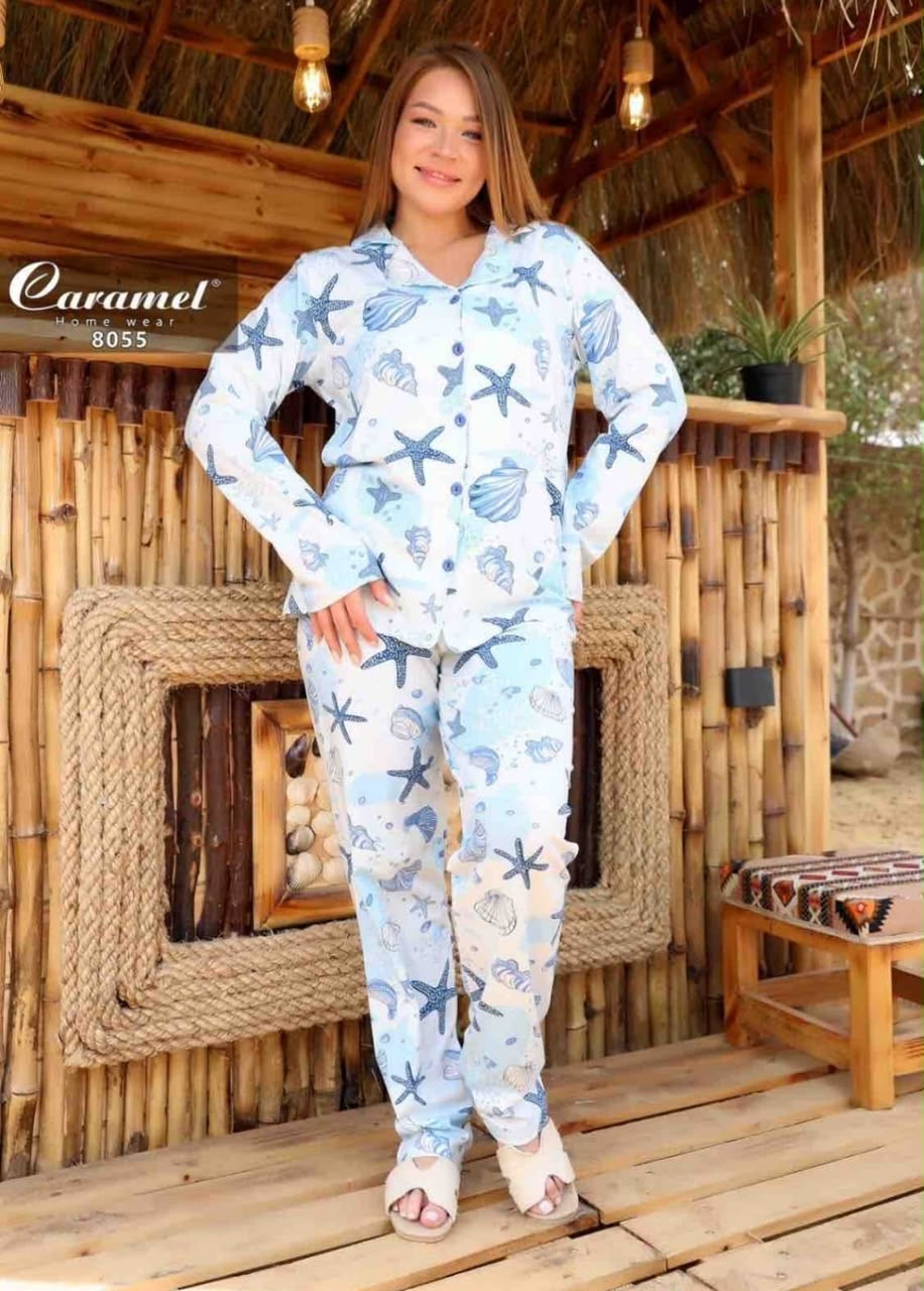 Women’s long Sleeve seashell Pajama Set - Model8055