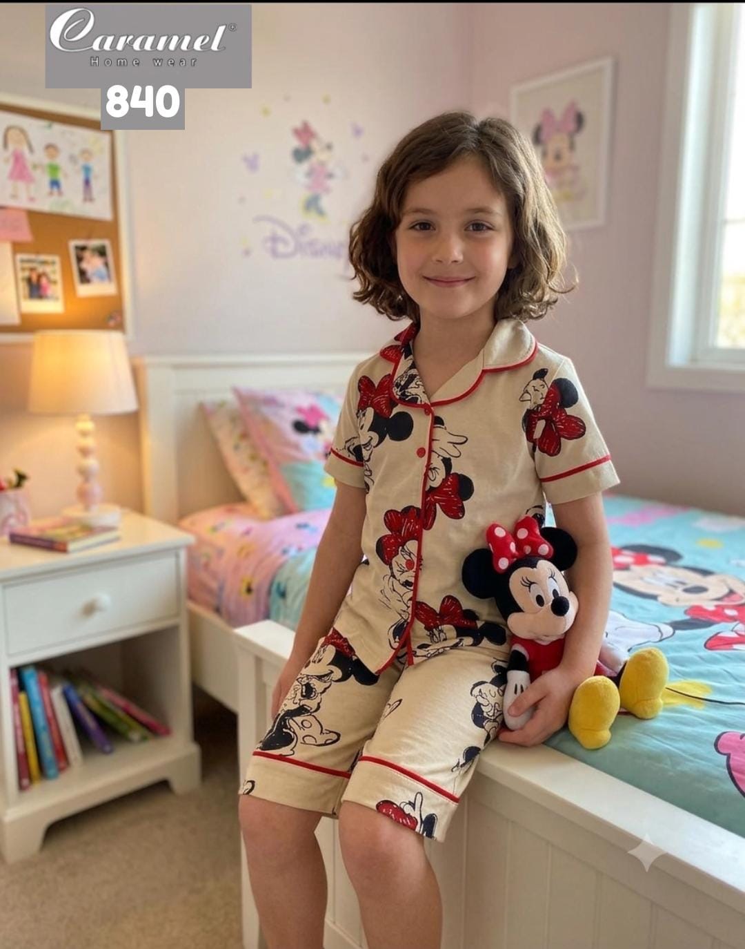 Kids Short Sleeve Shorts Pajama Set – Minnie (Beige) -Model 840