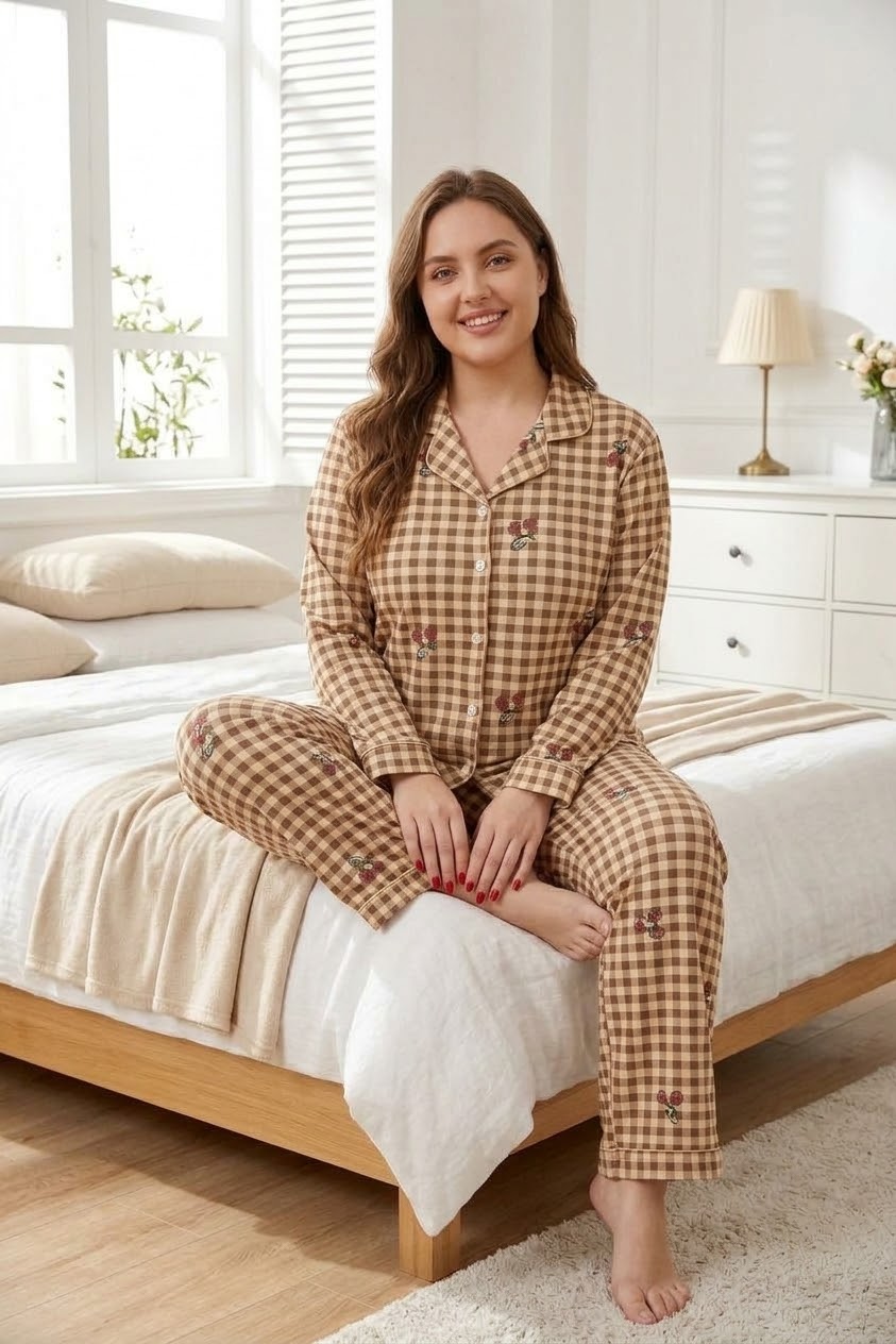Cherry plaid pajama set -Model 5477 -b5478