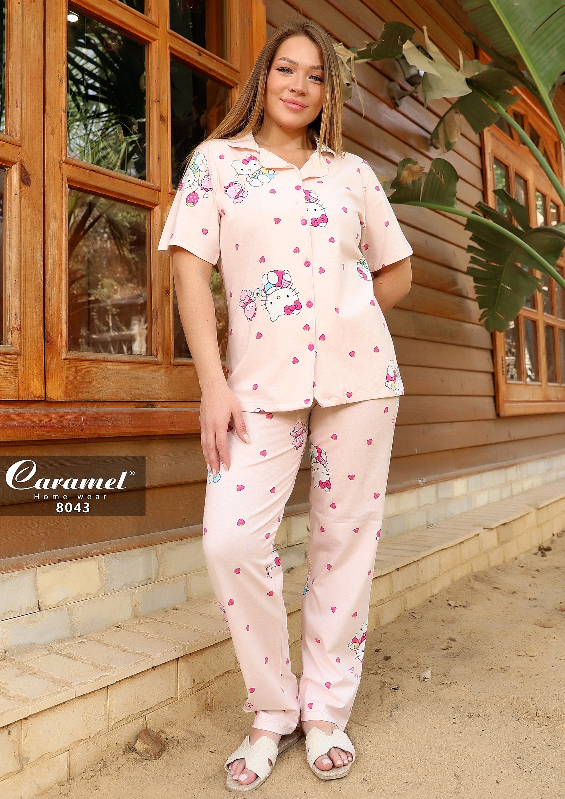 Hello Kitty Strawberry short Sleeve Long Pants Pajama- Model 8043