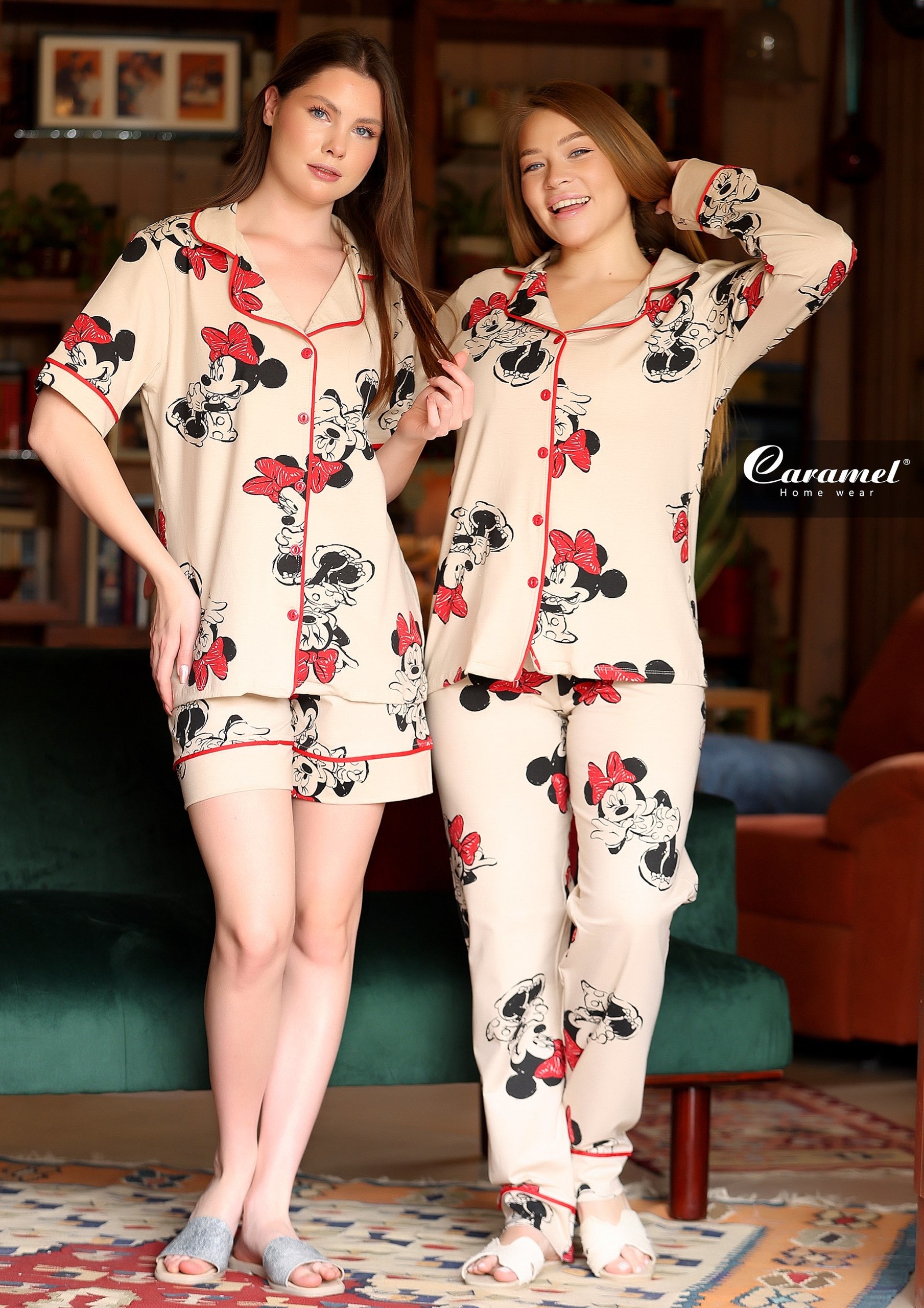 Minny beige Short Sleeve Shorts Pajama - Model 8040