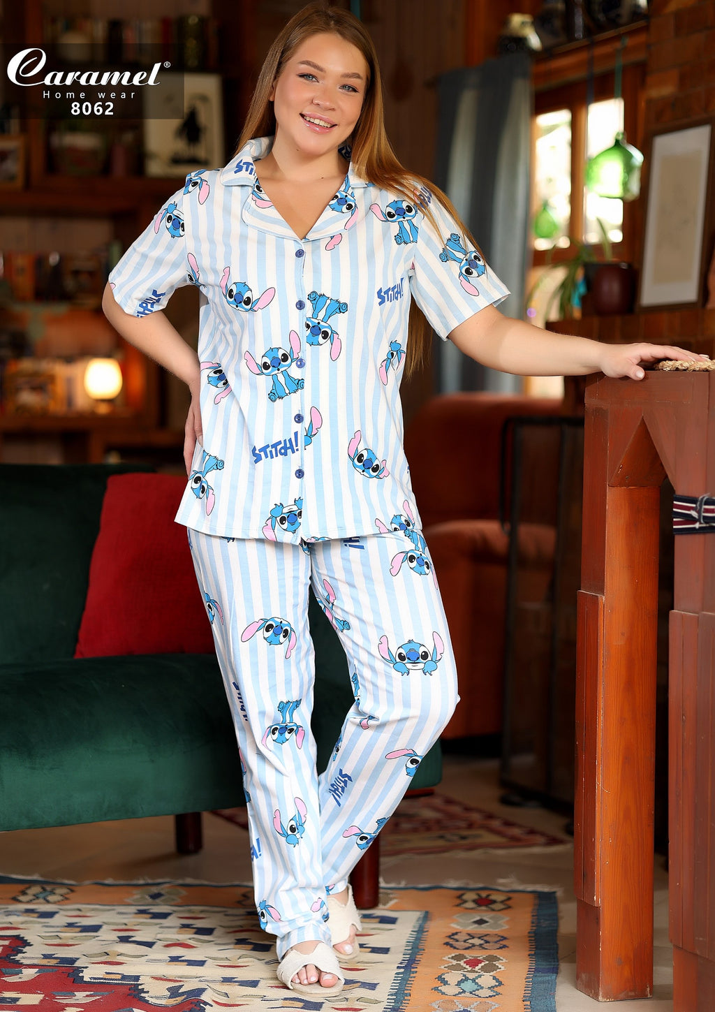 Stitch Short Sleeve Long Pants Pajama -Model 8062