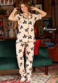 Women’s Short Sleeve black bows Pajama Set - Model 8002