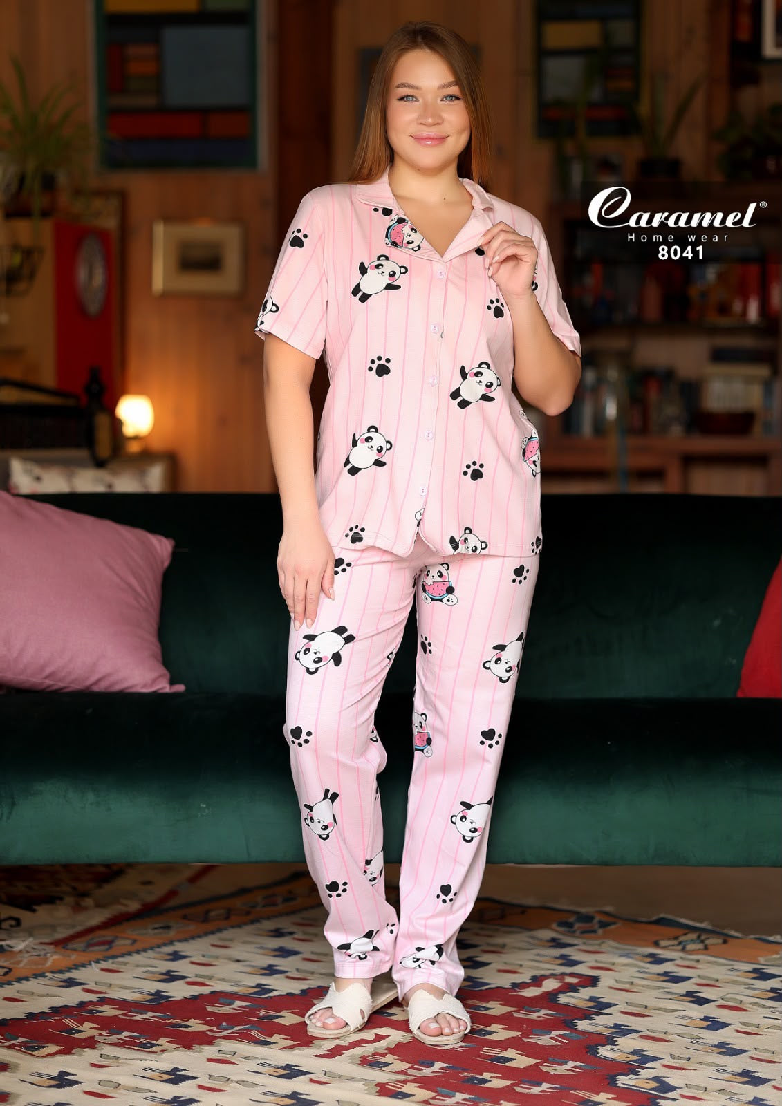 Women’s Short Sleeve panda Pajama Set - Model 8041