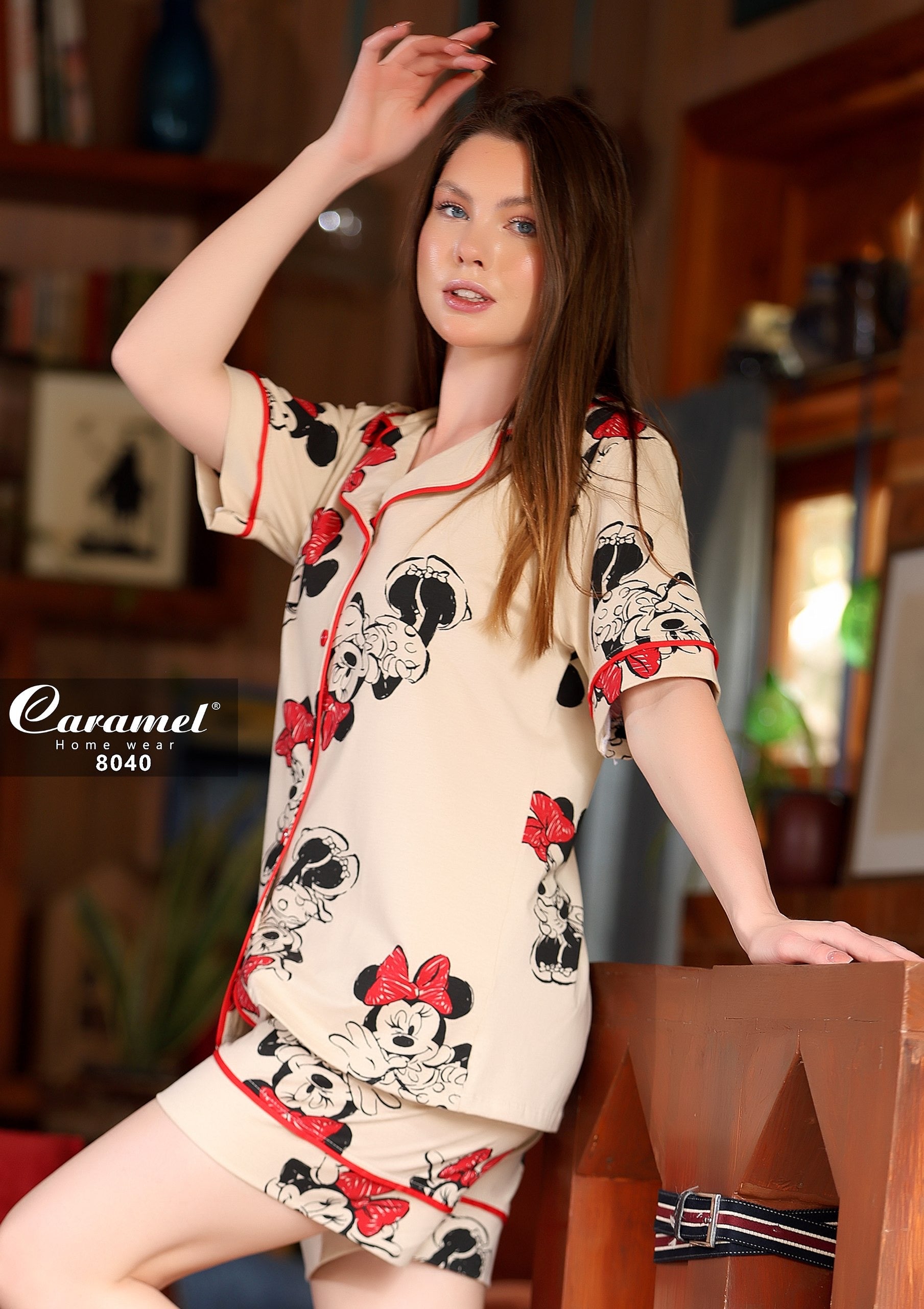 Minny beige Short Sleeve Shorts Pajama - Model 8040