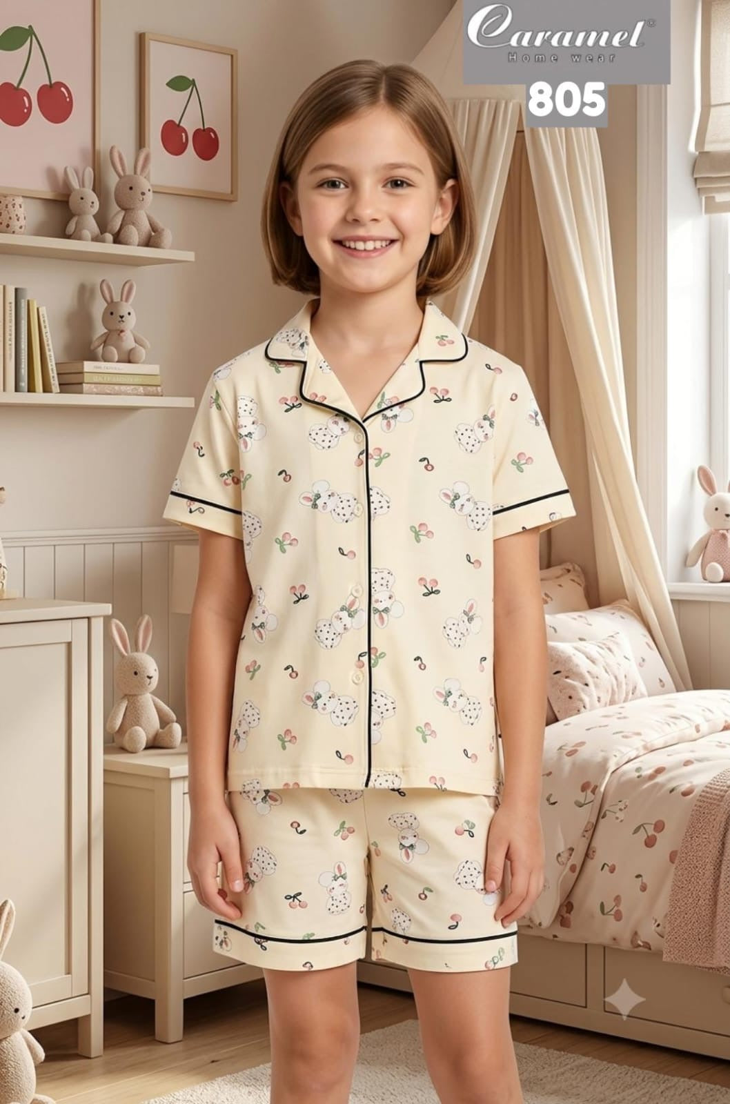 Kids Short Sleeve Shorts Pajama Set – Yellow Bunny -Model 805