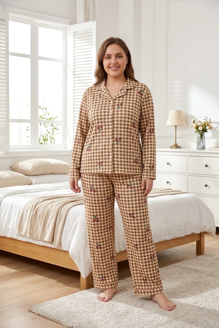 Cherry plaid pajama set -Model 5477 -b5478