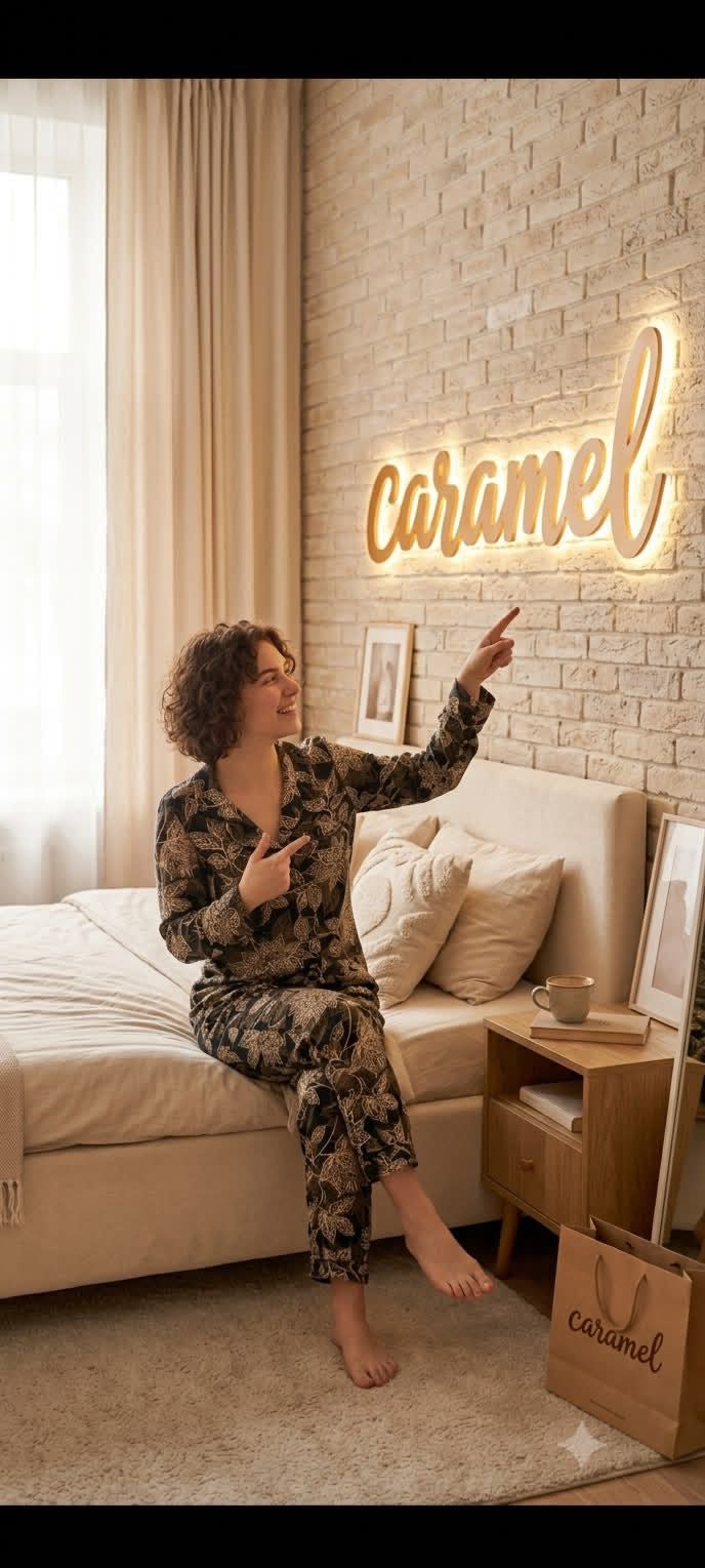 Women’s long Sleeve brown flower Pajama Set -  9070