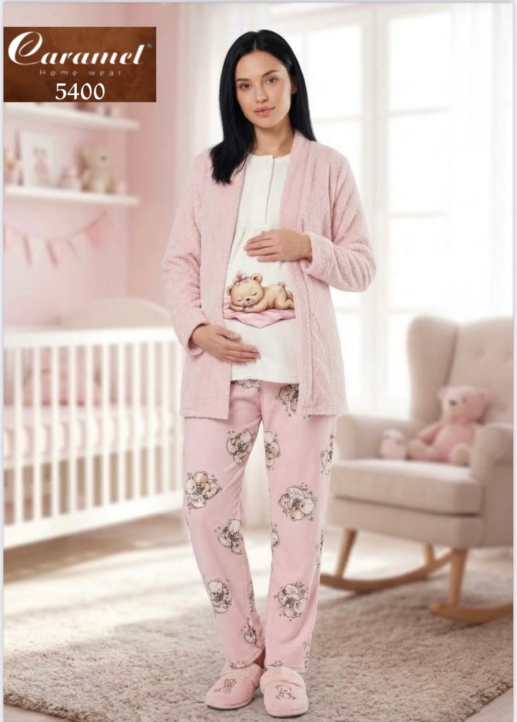 3-Piece Maternity & Nursing Winter Pajama Set with Robe - Model 5400