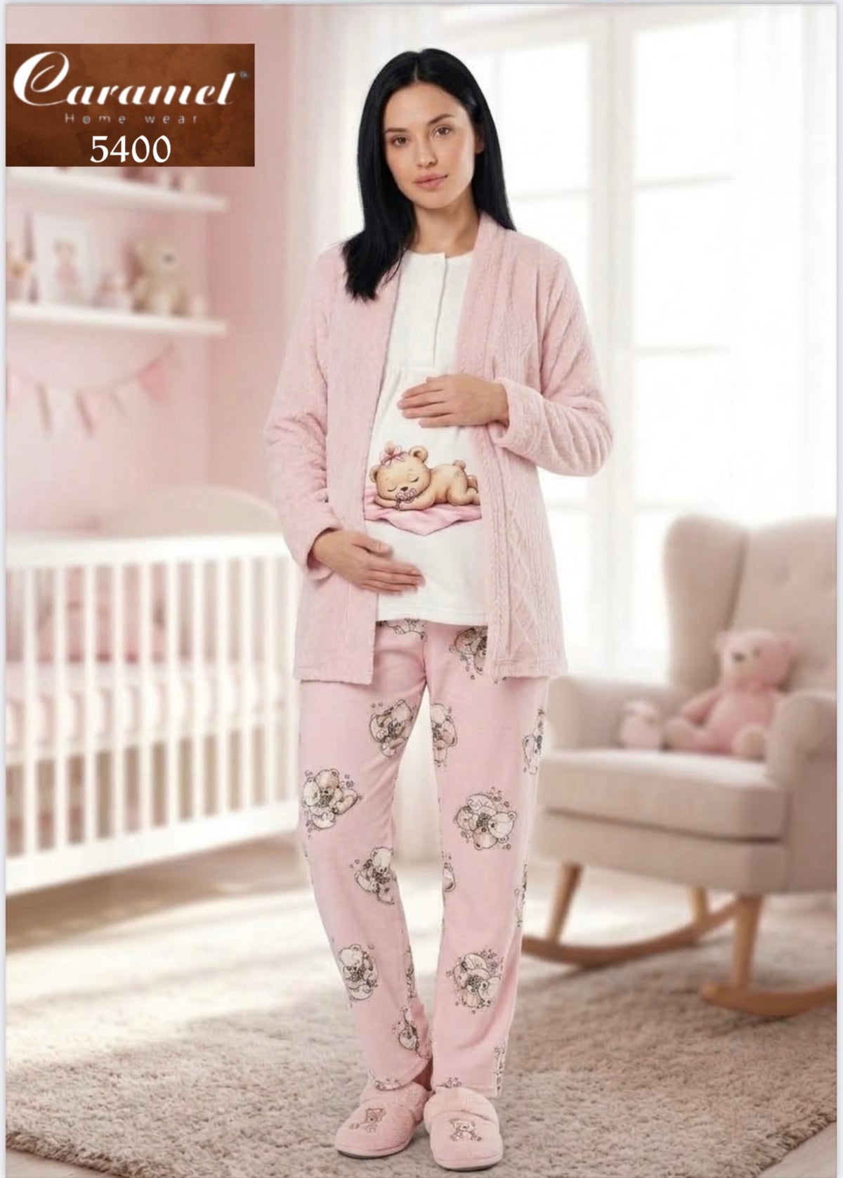 3-Piece Maternity & Nursing Winter Pajama Set with Robe - Model 5400